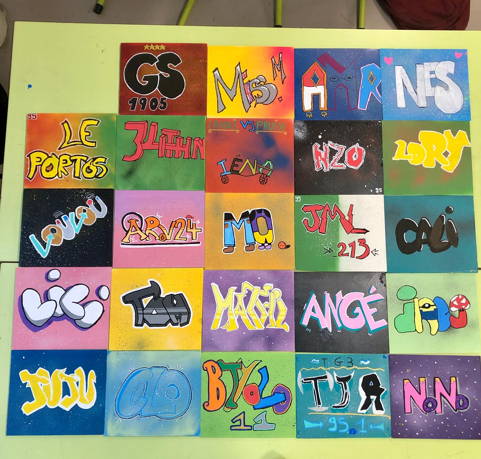 Graffiti individuel réalisé à la bombe aérosol et Posca sur carton plume